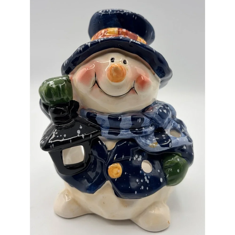 Porcelain Santa Claus Figurine Tea Light Candle Holder Christmas Holiday 9.5